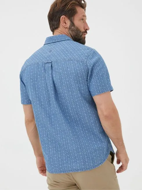 Men Fatface Shirts Geo Blue Indigo Print Shirt Men Fatface Shirts Geo Blue Indigo Print Shirt