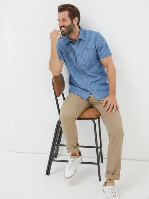Men Fatface Shirts Geo Blue Indigo Print Shirt Men Fatface Shirts Geo Blue Indigo Print Shirt