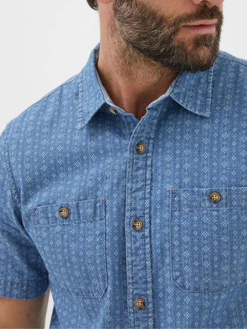 Men Fatface Shirts Geo Blue Indigo Print Shirt Men Fatface Shirts Geo Blue Indigo Print Shirt