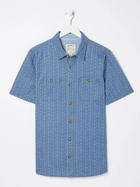 Men Fatface Shirts Geo Blue Indigo Print Shirt Men Fatface Shirts Geo Blue Indigo Print Shirt