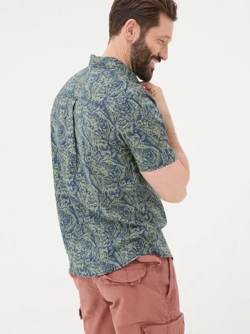 Men Fatface Shirts Green Short Sleeve Jungle Print Shirt