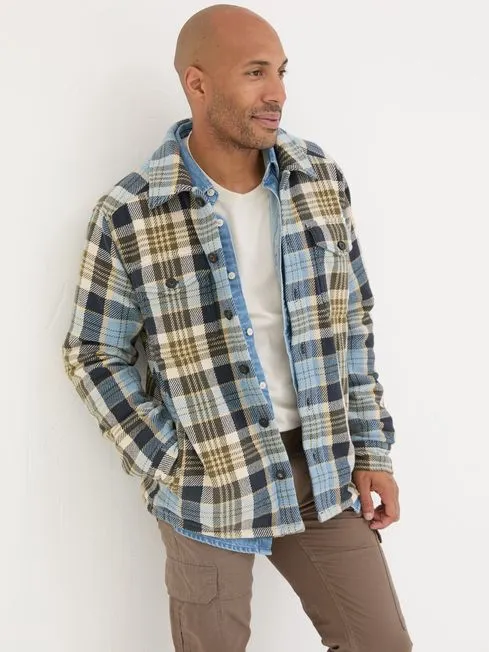 Men Fatface Shirts Light Blue Ryton Check 100 Cotton Overshirt