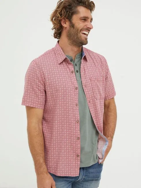 Men Fatface Shirts Pink Linear Print Shirt