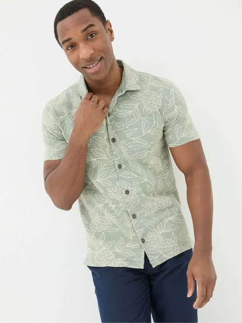 Men Fatface Shirts Truro Green Leaf Jersey Shirt