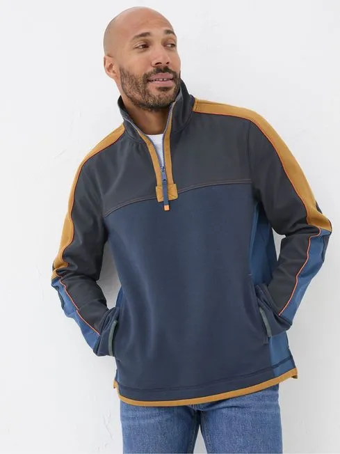 Men Fatface Sweatshirts and Hoodies Airlie Navy Blue Panel Sweatshirt