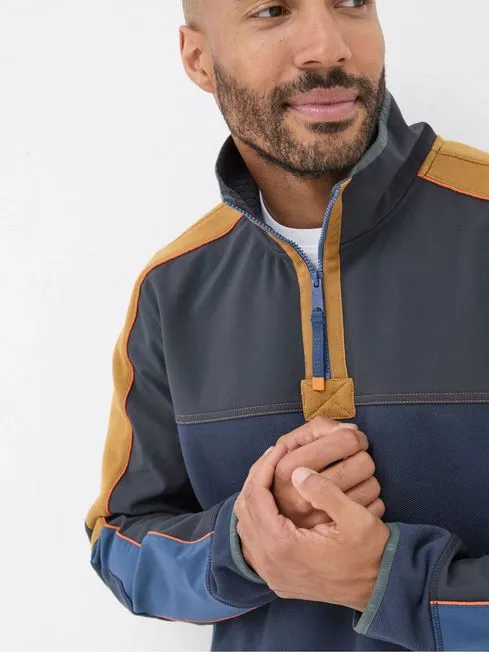Men Fatface Sweatshirts and Hoodies Airlie Navy Blue Panel Sweatshirt