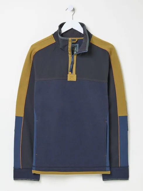 Men Fatface Sweatshirts and Hoodies Airlie Navy Blue Panel Sweatshirt