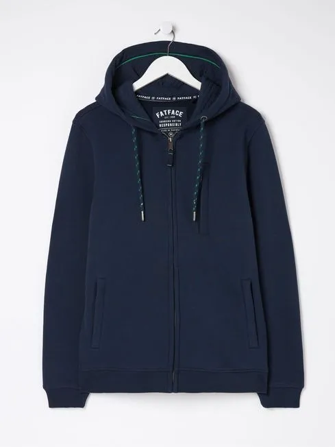 Men Fatface Sweatshirts and Hoodies Brooke Blue Zip Through 100 Cotton Hoodie