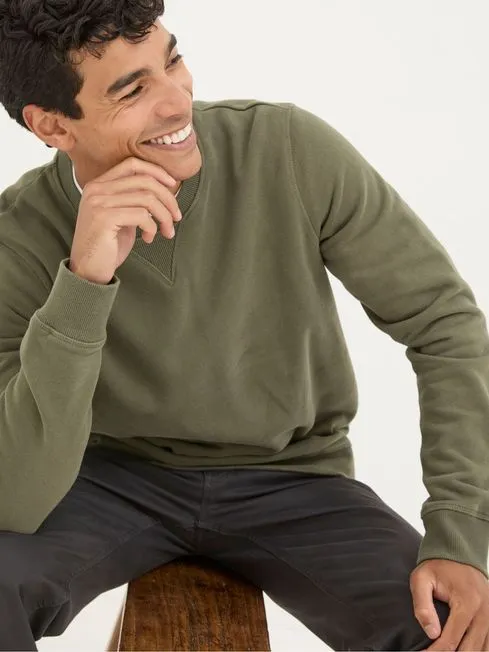Men Fatface Sweatshirts and Hoodies Brooke Green Crew Neck Sweatshirt