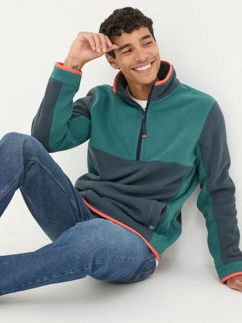 Men Fatface Sweatshirts and Hoodies Teal Green Bonded Microfleece Sweatshirt