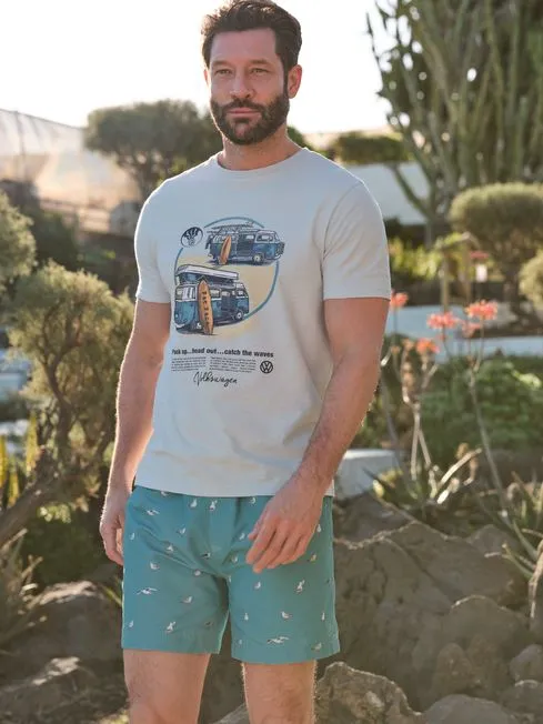 Men Fatface TShirts Blue VW Catch The Waves TShirt
