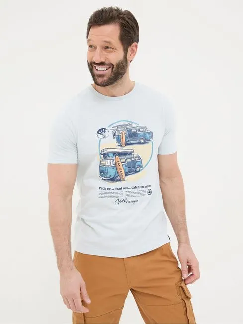 Men Fatface TShirts Blue VW Catch The Waves TShirt Men Fatface TShirts Blue VW Catch The Waves TShirt