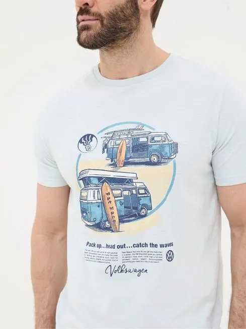 Men Fatface TShirts Blue VW Catch The Waves TShirt Men Fatface TShirts Blue VW Catch The Waves TShirt