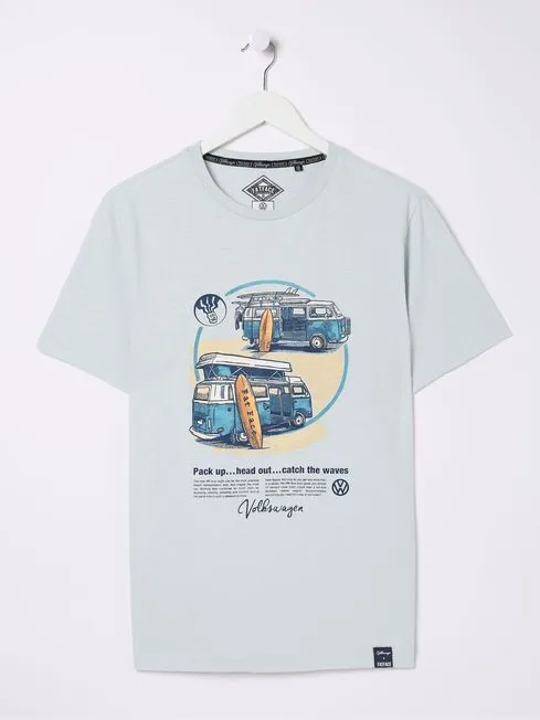 Men Fatface TShirts Blue VW Catch The Waves TShirt Men Fatface TShirts Blue VW Catch The Waves TShirt