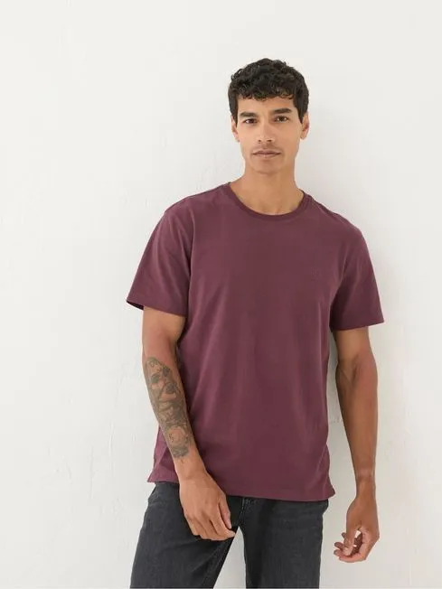 Men Fatface TShirts Lulworth Burgundy Red 100 Cotton Organic Crew TShirt