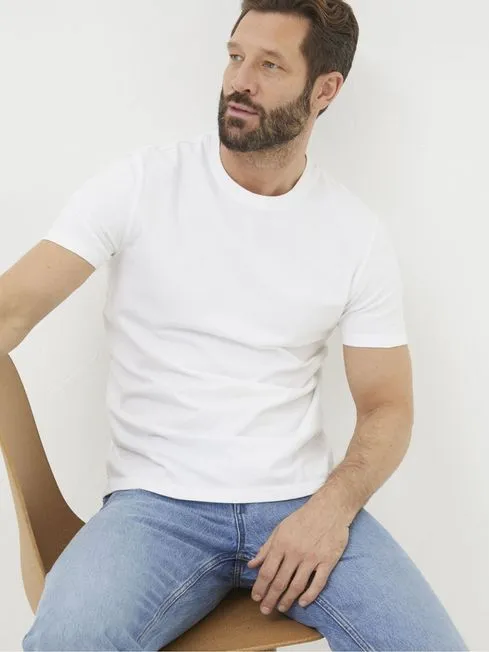 Men Fatface TShirts Lulworth White 100 Cotton Organic Crew TShirt