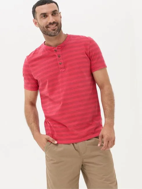 Men Fatface TShirts Red Overdye Stripe Henley Top