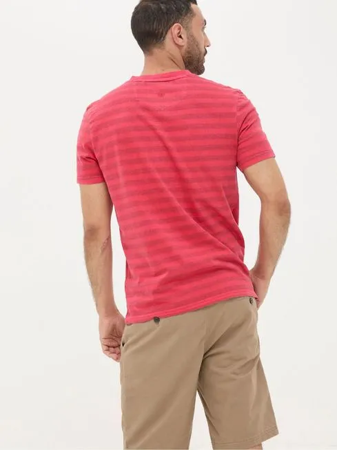 Men Fatface TShirts Red Overdye Stripe Henley Top