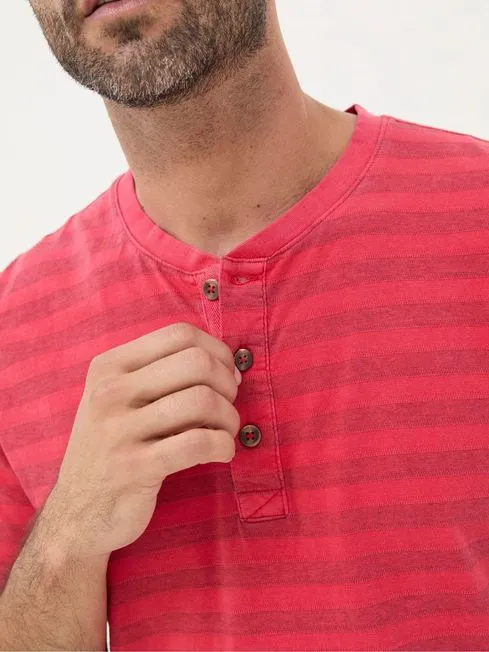 Men Fatface TShirts Red Overdye Stripe Henley Top