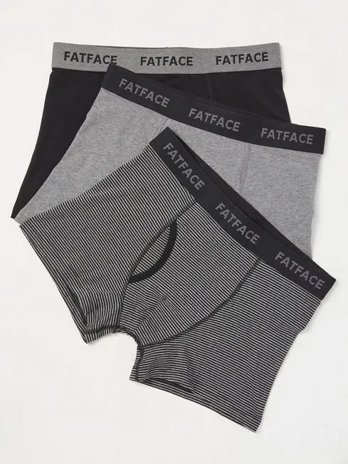 Men Fatface Underwear Grey Stripe Classic Cotton Boxer 3 Pack