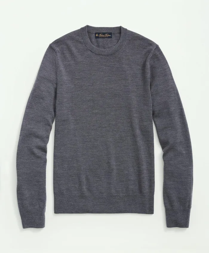 Men Fine Merino Wool Crewneck Sweater Grey Heather Brooks Brothers Sweaters