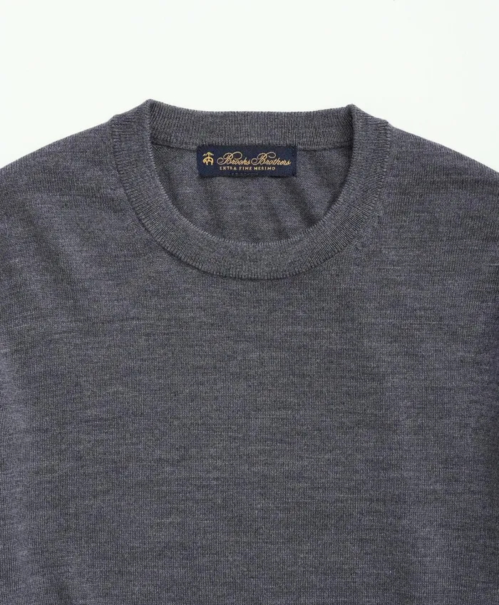 Men Fine Merino Wool Crewneck Sweater Grey Heather Brooks Brothers Sweaters