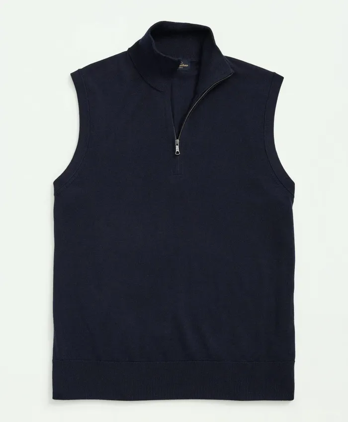 Men Fine Merino Wool HalfZip Sweater Vest Navy Brooks Brothers Sweaters