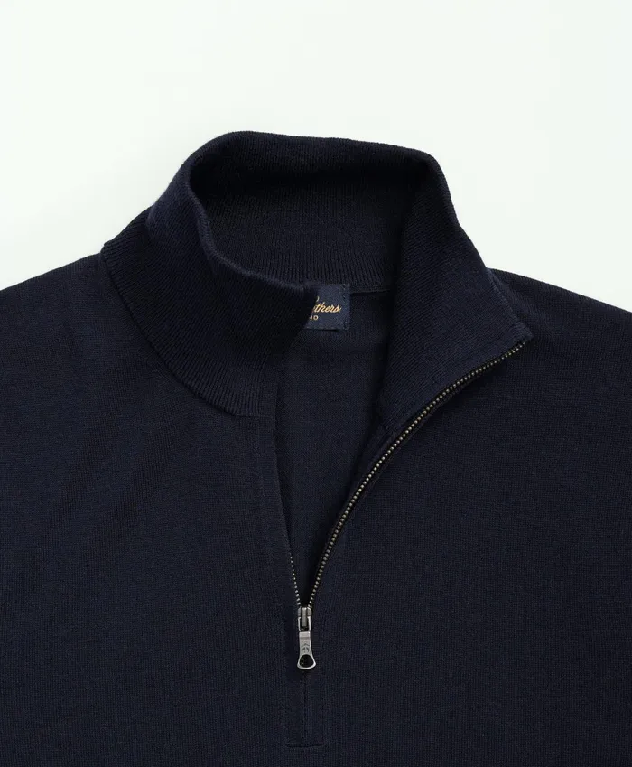 Men Fine Merino Wool HalfZip Sweater Vest Navy Brooks Brothers Sweaters