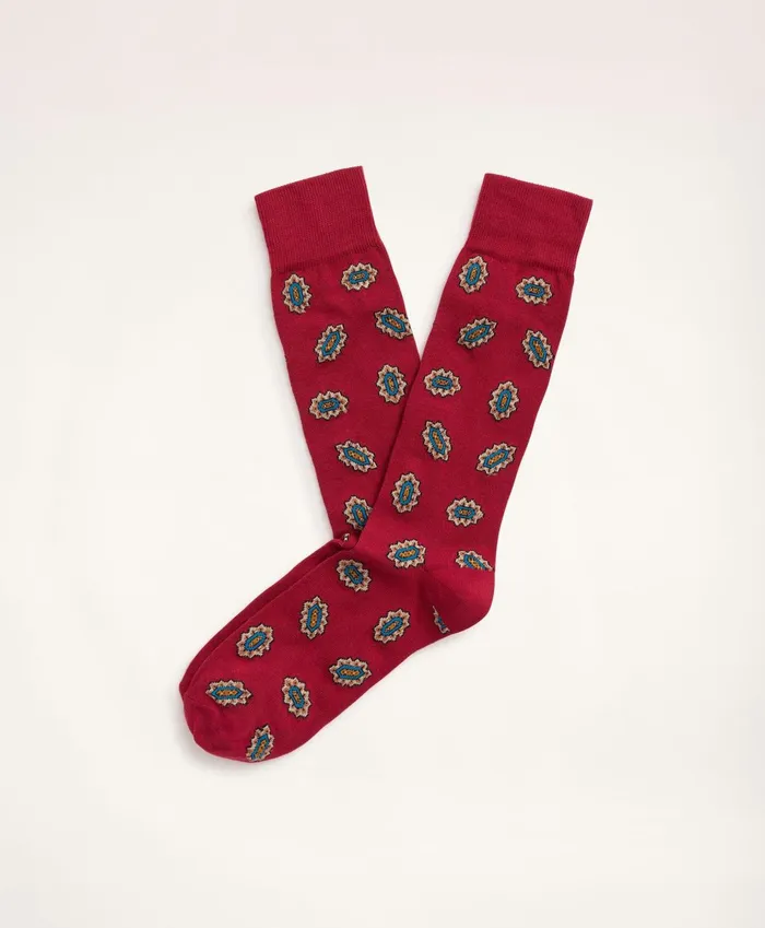 Men Foulard Crew Socks Dark Red Brooks Brothers Sock