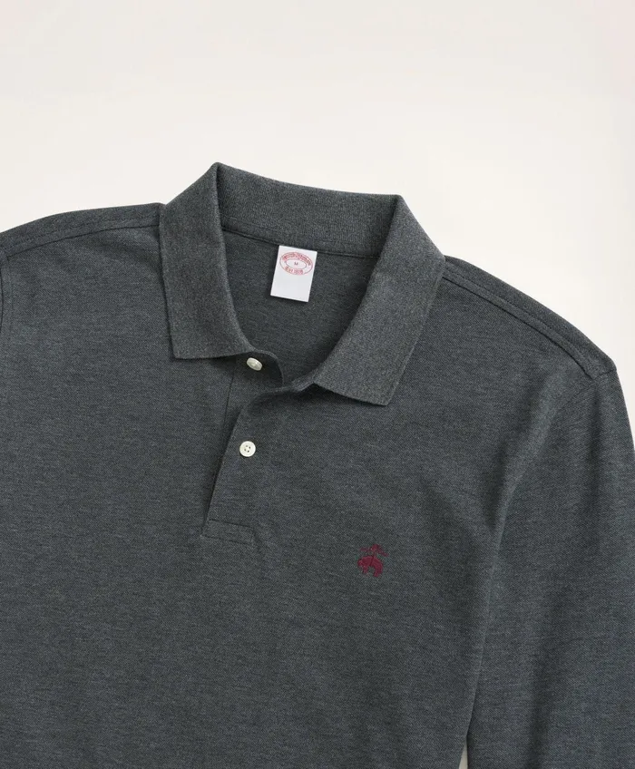Men Golden Fleece Original Fit Stretch Supima LongSleeve Polo Shirt Dark Charcoal Heather Brooks Brothers Polo and Rugby Shirts