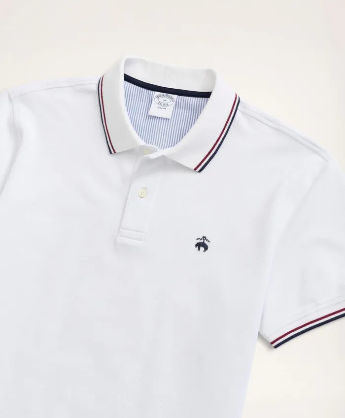 Men Golden Fleece Slim Fit Supima Tipped Polo Shirt White Brooks Brothers Polo and Rugby Shirts