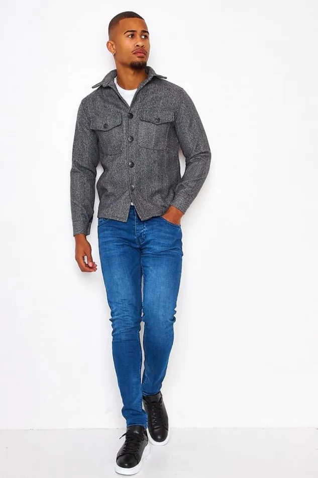 Men Grey Overshirt With Graphic Print Grey Brentiny Paris Shirts