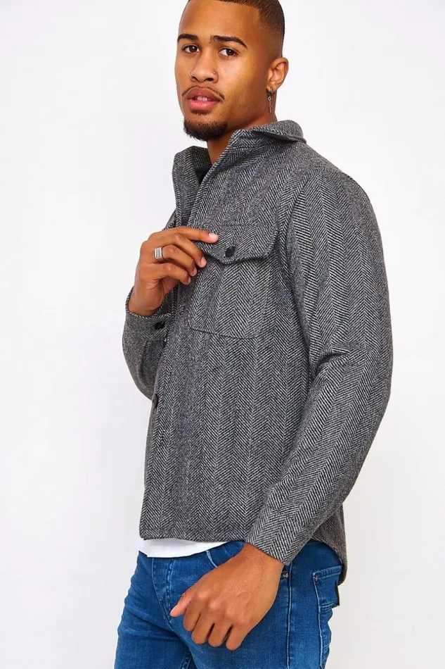 Men Grey Overshirt With Graphic Print Grey Brentiny Paris Shirts