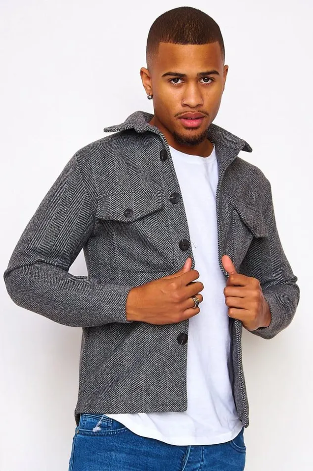 Men Grey Overshirt With Graphic Print Grey Brentiny Paris Shirts