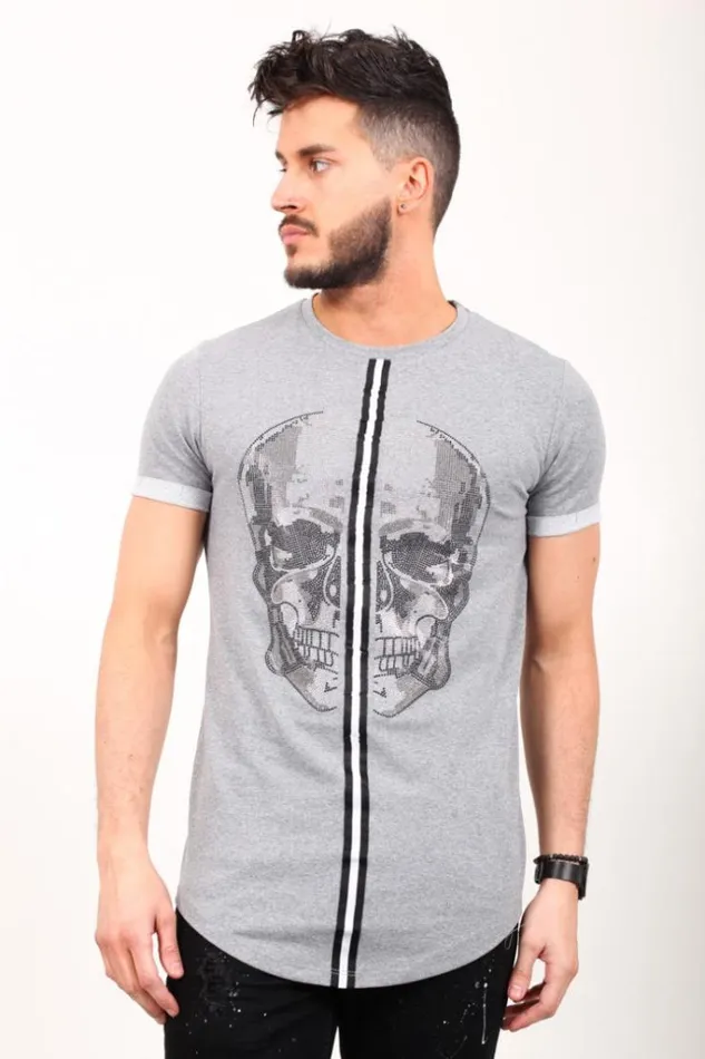 Men Grey Rhinestone Skull TShirt Brentiny Paris TShirts Men Grey Rhinestone Skull TShirt Brentiny Paris TShirts