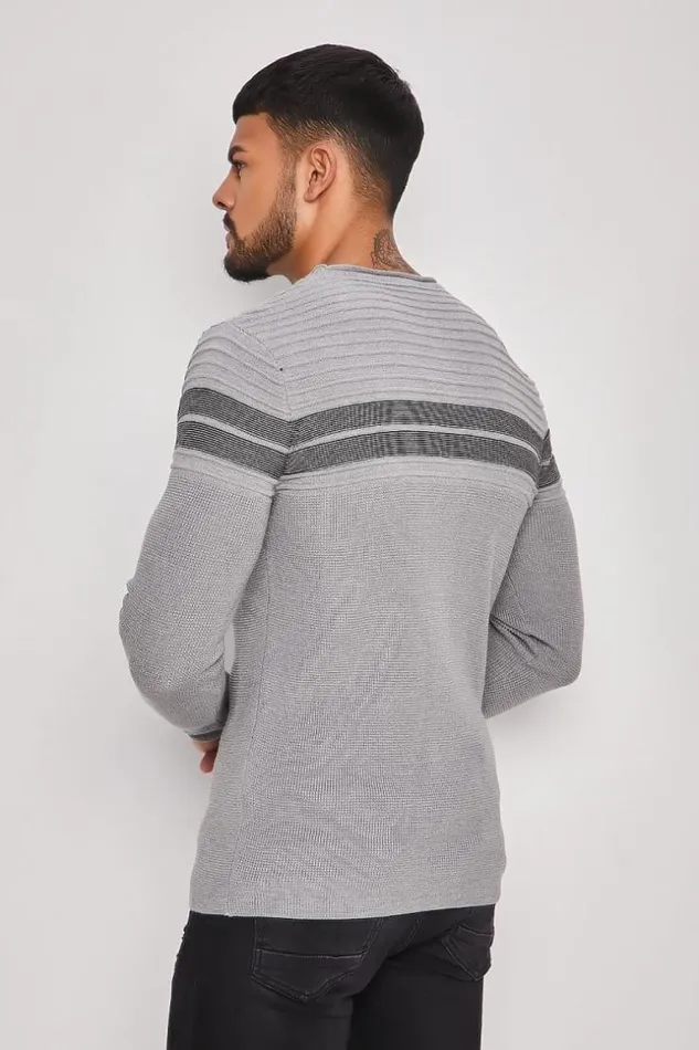 Men Grey Sweater With Black Stripes Grey Brentiny Paris Sweatshirts and Pullovers