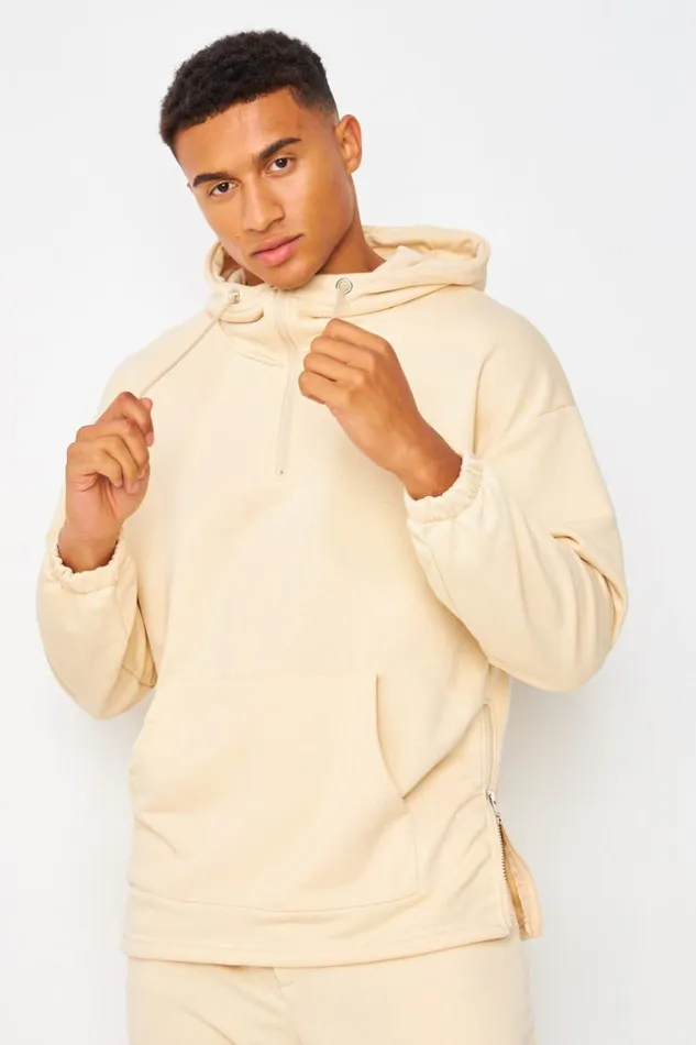 Men HalfZip Hoodie In Beige Beige Brentiny Paris Sweatshirts and Pullovers