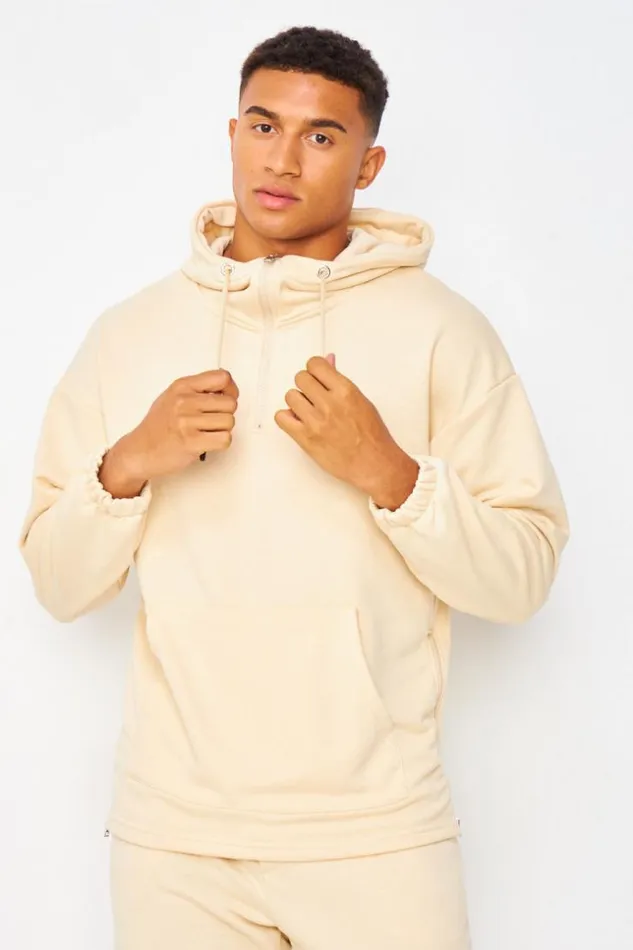 Men HalfZip Hoodie In Beige Beige Brentiny Paris Sweatshirts and Pullovers
