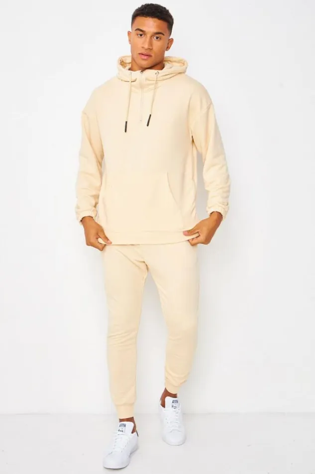 Men HalfZip Hoodie In Beige Beige Brentiny Paris Sweatshirts and Pullovers