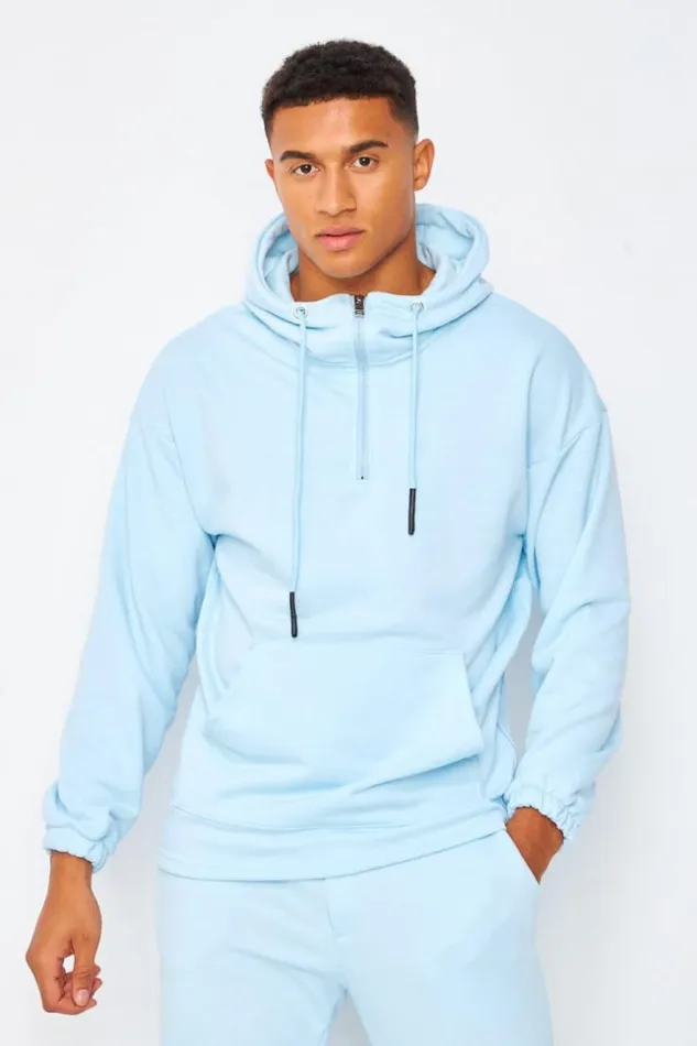Men HalfZip Hoodie In Blue Blue Brentiny Paris Sweatshirts and Pullovers