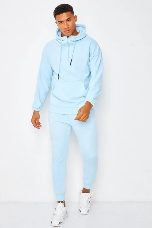 Men HalfZip Hoodie In Blue Blue Brentiny Paris Sweatshirts and Pullovers