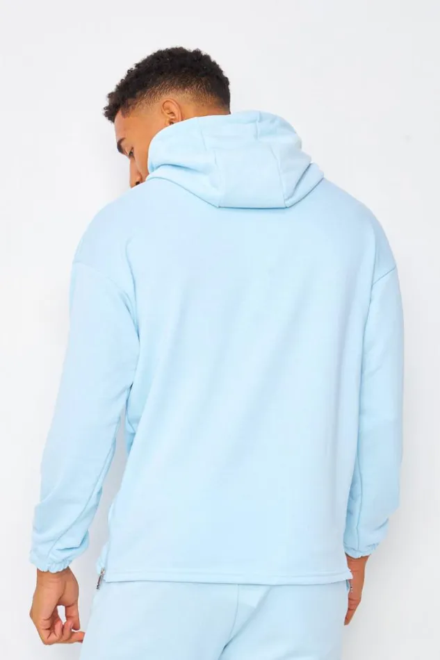 Men HalfZip Hoodie In Blue Blue Brentiny Paris Sweatshirts and Pullovers