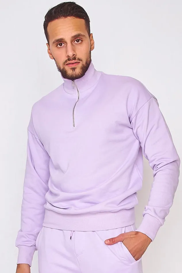 Men Half Zip Sweatshirt In Purple Purple Brentiny Paris Sweatshirts and Pullovers