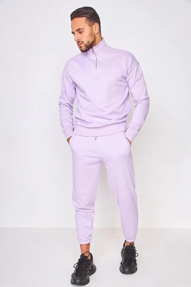 Men Half Zip Sweatshirt In Purple Purple Brentiny Paris Sweatshirts and Pullovers