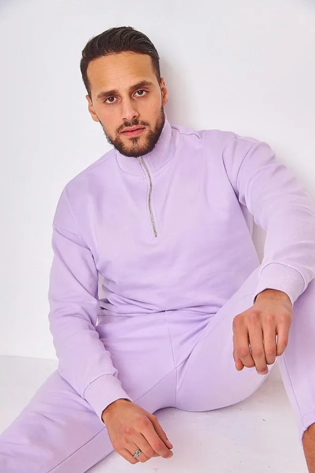 Men Half Zip Sweatshirt In Purple Purple Brentiny Paris Sweatshirts and Pullovers