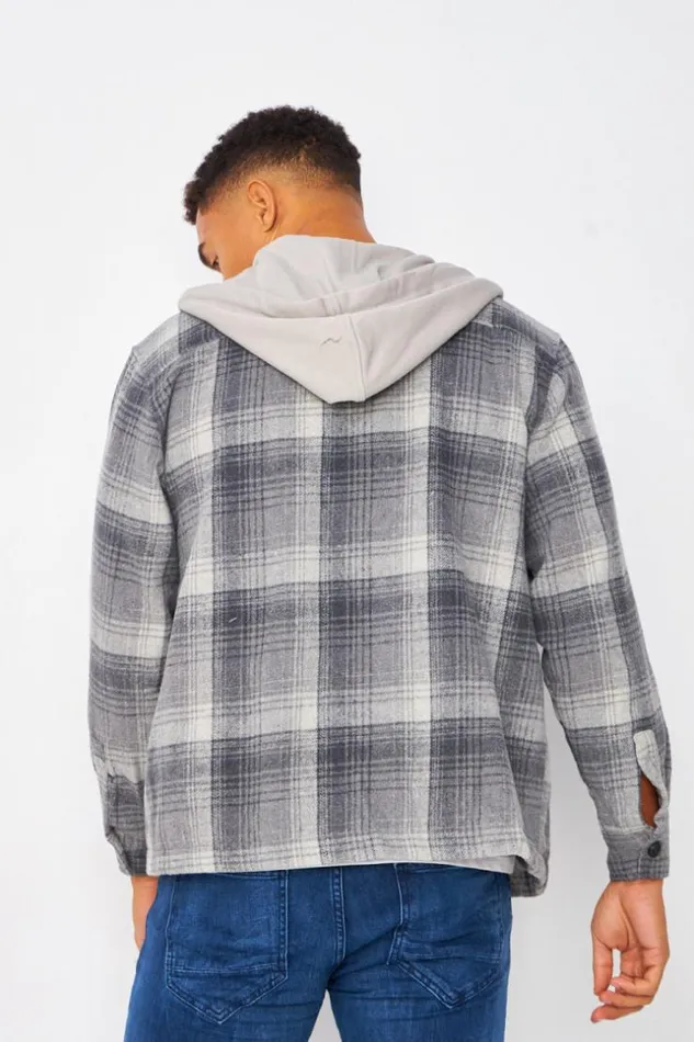 Men Hooded Overshirt In Grey Check Grey Brentiny Paris Jackets