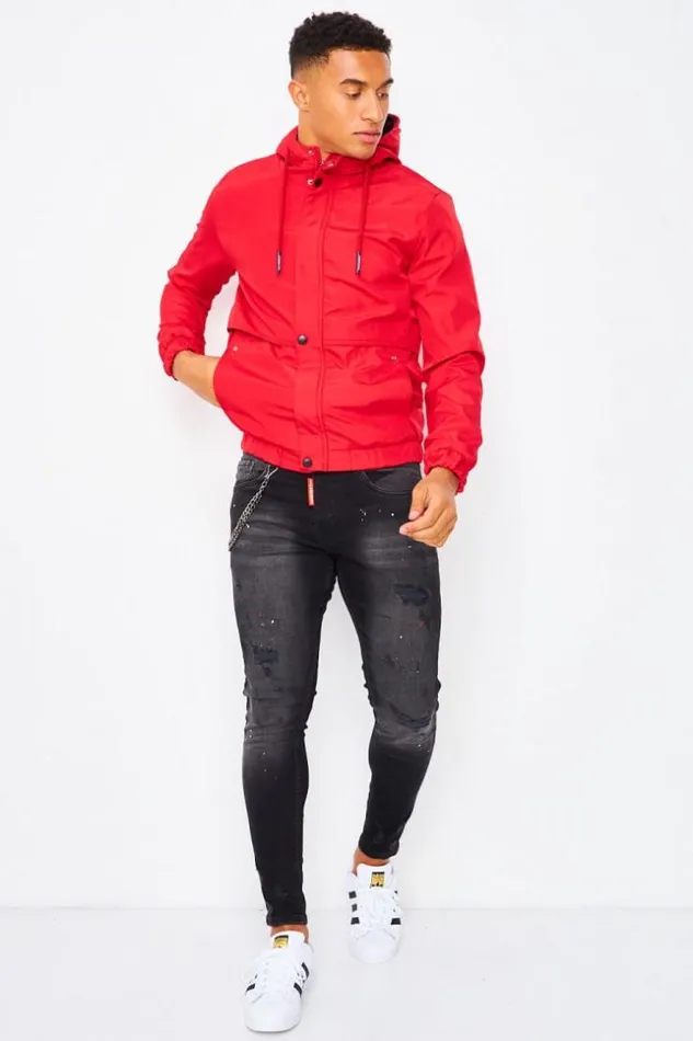 Men Hooded Windbreaker Jacket In Red Red Brentiny Paris Jackets