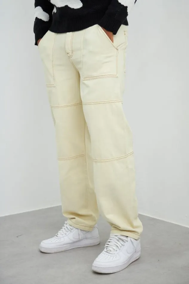 Men Jean Cargo Beige Couture Marron Beige Brentiny Paris Jeans