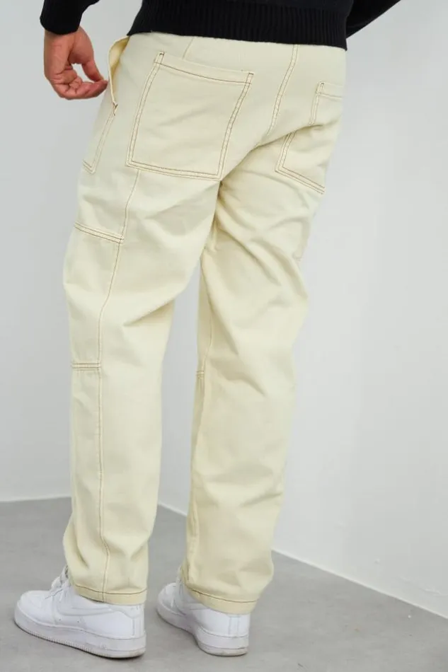 Men Jean Cargo Beige Couture Marron Beige Brentiny Paris Jeans