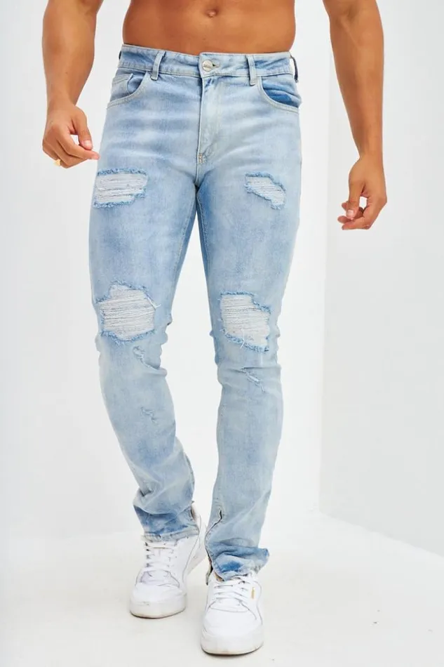 Men Jean Slim Effet Dchir Bleu Clair Tch Bleuclair Brentiny Paris Jeans
